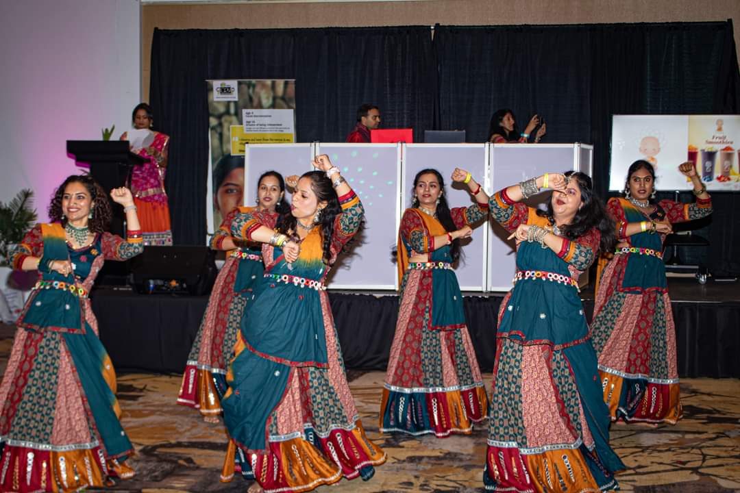 Bollywood dance group performing indoors
